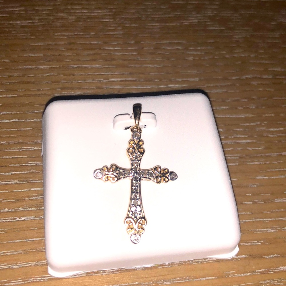 10k GOLD Vermeil genuine natural REAL DIAMOND cross pendant, Free Appraisal SALE - Picture 3 of 10